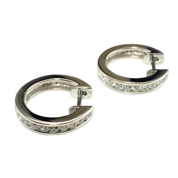 14 Karat White Gold and Diamond Hoop Earrings #16103 - Picture 3 of 9